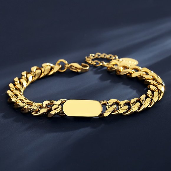 Stainless Steel Charm Bangle Adjustable Cuban Link Gold Plated Chain - Picture 2 of 4
